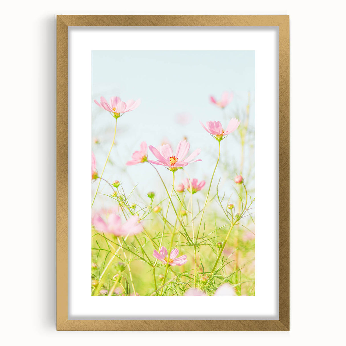 Extra large abstract art print with textured design in gold and white, framed with mat, ideal for living room decor.