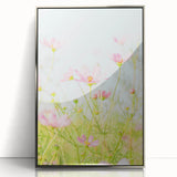 Mid-century modernist art depicting spring season in pastel shades on a framed acrylic print, suitable for nursery wall art.