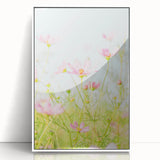 Art deco style poster of spring season in soft pastel colors, framed in white acrylic, suitable for nursery wall art.