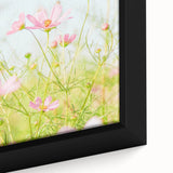 Close-up of a textured black wall art canvas featuring colorful abstract spring motifs, ideal for living room decor.