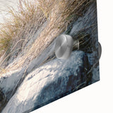 Large abstract wall art on acrylic glass with mid-century modernist style, featuring vibrant summer hues.