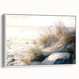 Extra large framed canvas featuring vintage poster art of a summer scene with vibrant color accents.