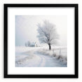 Extra large abstract art print of a winter scene in vibrant colors on a textured canvas, framed in black.