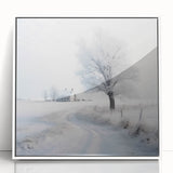 Acrylic print of a winter scene in art deco style, featuring muted white and gray tones, ideal for nursery wall art.