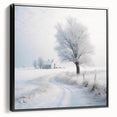 Winter landscape painting in black and white on framed canvas, suitable for bedroom wall decor.