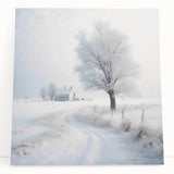 Winter landscape in black and white on stretched canvas, ideal for kitchen wall art.