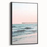 Black and white landscape art painting on a framed canvas, featuring a serene vintage poster style, ideal for bedroom decor.