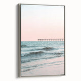 Landscape art painting on canvas featuring a colorful vintage poster design, encased in a black frame.