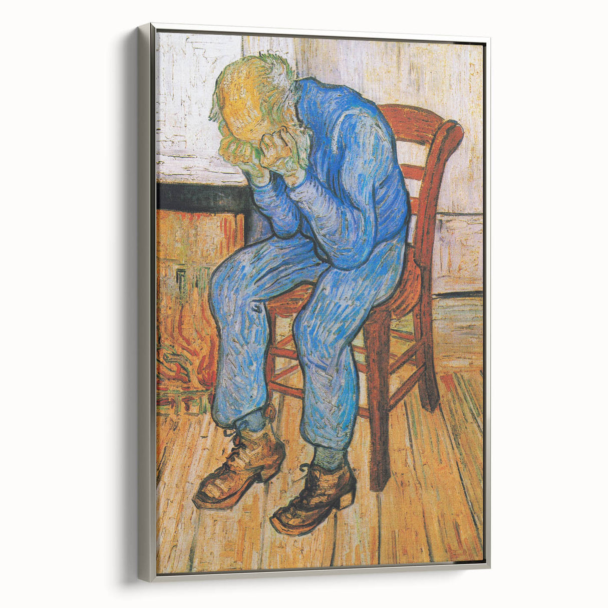 Landscape art painting on framed canvas depicting Van Gogh-style colorful rural scene, ideal for living room decor.