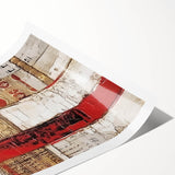 Abstract wall art print showcasing vibrant strokes in shades of blue, orange, and yellow on a textured canvas, designed for modern home decor.