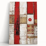 Abstract strokes wall art on stretched canvas, showcasing vibrant colors and dynamic patterns, leaning against a neutral wall for a modern decor aesthetic.