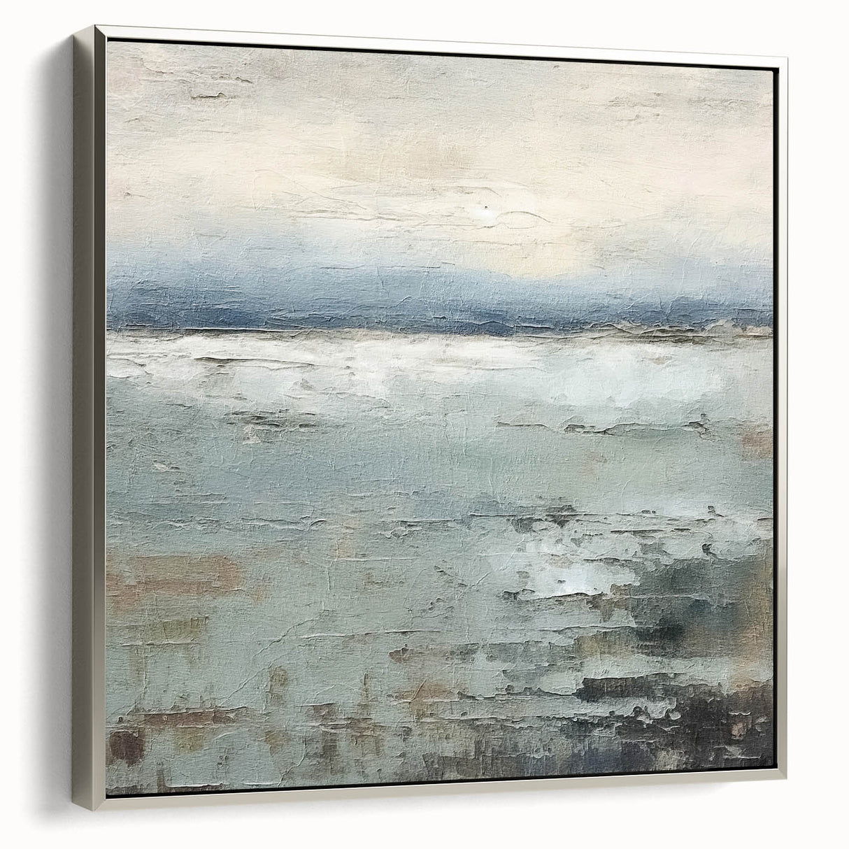 Framed abstract strokes wall art in silver, showcasing a modern design with fluid lines and soft colors, perfect for contemporary home decor.