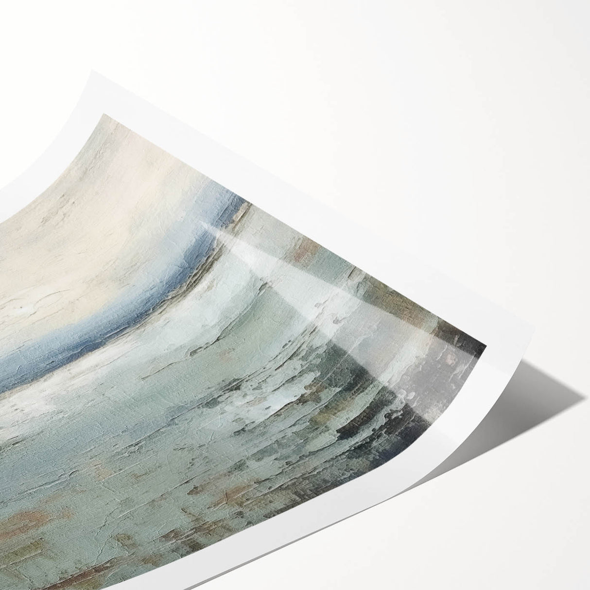 Abstract wall art print featuring vibrant strokes in shades of blue, orange, and yellow, rolled for easy shipping and display, ideal for modern home decor.
