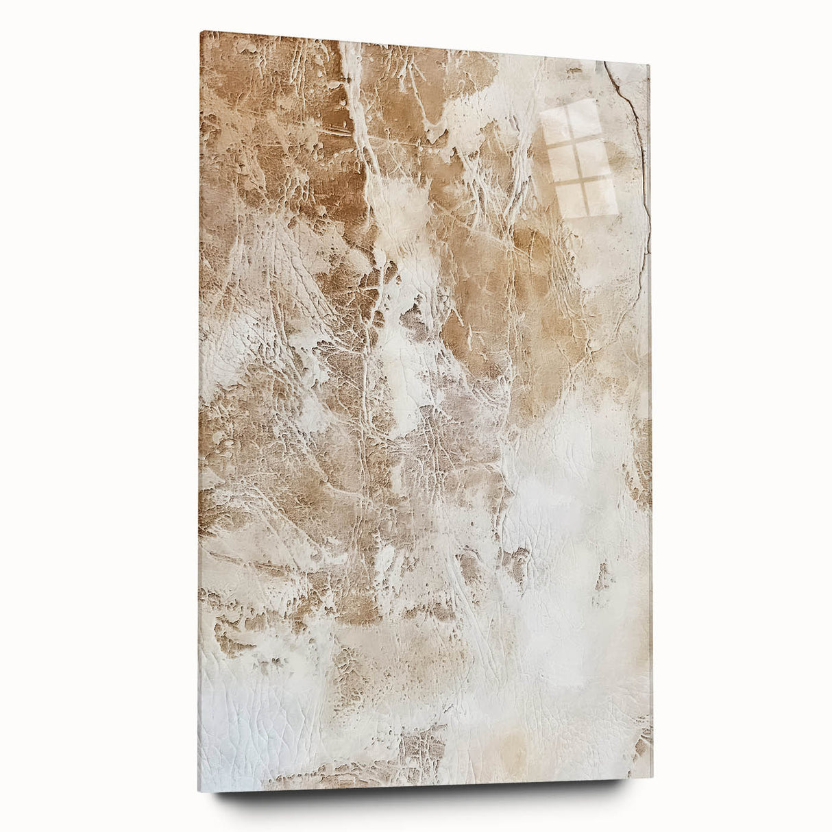 Abstract wall art print featuring vibrant strokes in shades of blue, orange, and green, displayed in a sleek acrylic frame. Perfect for modern interior decor.