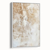 Framed canvas wall art showcasing abstract strokes in soft white, beige, and gray tones, perfect for modern home decor, displayed from a side view.