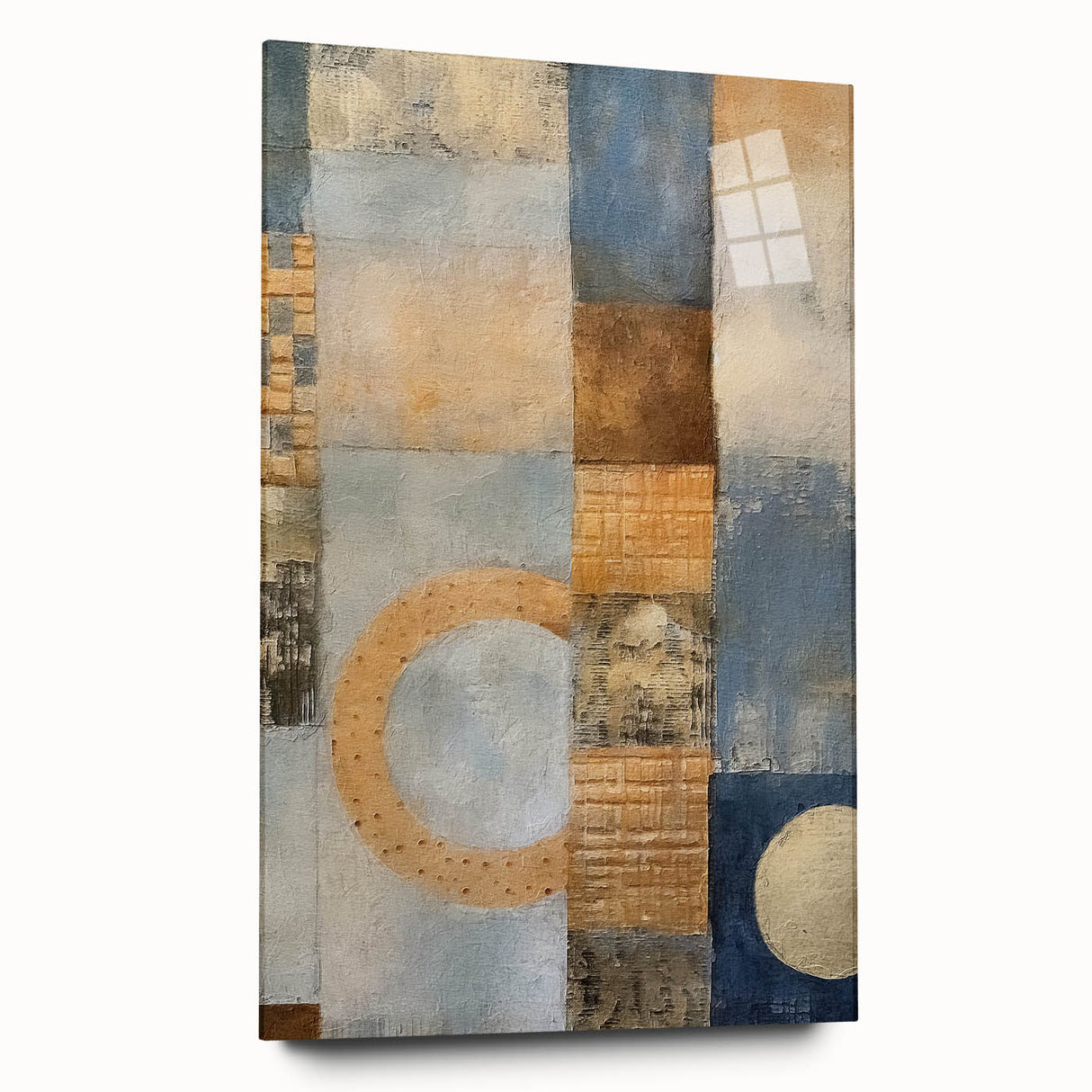 Abstract strokes wall art displayed in an acrylic glass frame, showcasing vibrant colors and dynamic patterns, ideal for modern home decor.