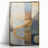 Framed abstract wall art featuring bold strokes in gold and neutral tones, set against a sleek black frame, perfect for modern home decor accents.