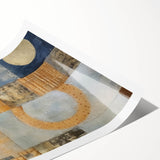 Abstract wall art print featuring vibrant strokes in shades of blue, orange, and yellow, showcasing a modern design ideal for contemporary home decor. The art is rolled and packaged for easy shipping, perfect for art enthusiasts looking to enhance their living space.