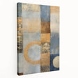 Abstract wall art featuring vibrant strokes in shades of blue, orange, and yellow on stretched canvas, showcasing a modern artistic design perfect for contemporary home decor.