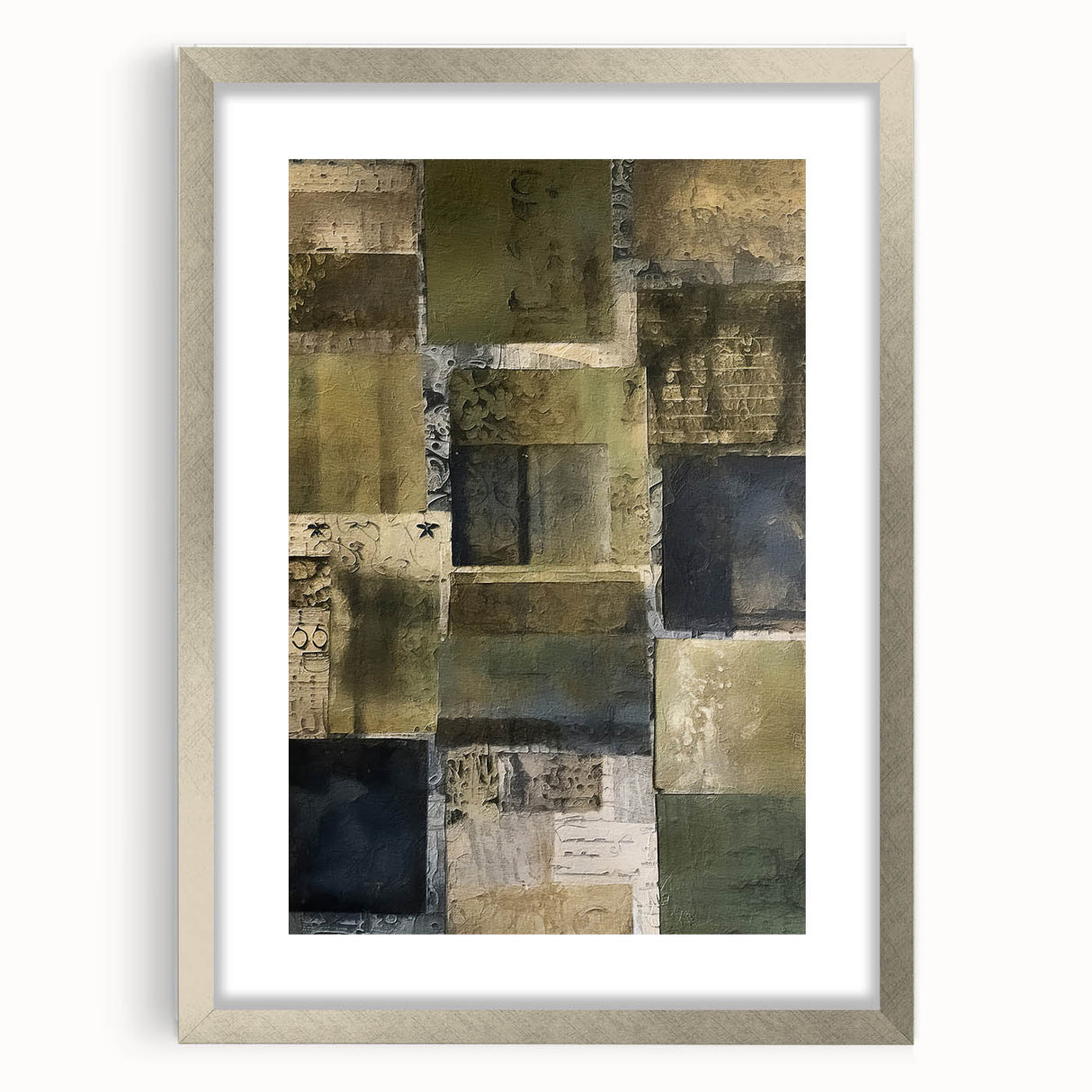 Abstract wall art featuring colorful strokes in a silver frame with a mat, ideal for modern decor. Perfect for adding a vibrant touch to any room.