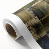 Abstract wall art on rolled canvas showcasing vibrant strokes in shades of blue, orange, and yellow, perfect for modern home decor and artistic expression.