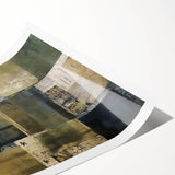 Abstract wall art print showcasing vibrant strokes of blue, yellow, and pink on a textured surface, rolled for easy transport and display in modern interiors.