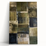 Abstract strokes wall art on stretched canvas, featuring a blend of vibrant colors and dynamic shapes, perfect for modern home decor. The canvas leans against a neutral background, adding a contemporary touch to any space.