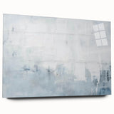 Abstract wall art featuring vibrant strokes in blue, orange, and gold, displayed in a sleek acrylic glass frame, perfect for modern home decor.