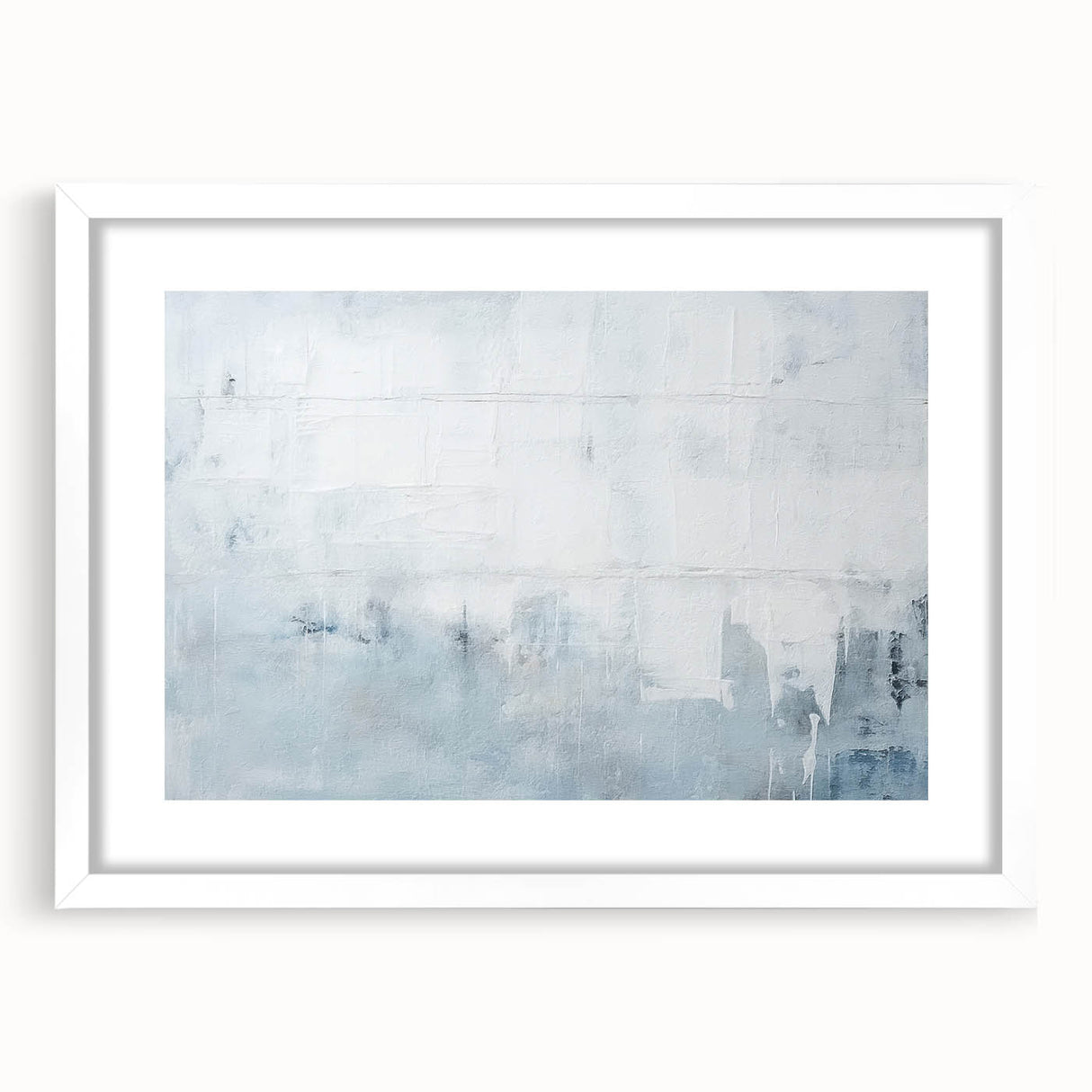 Abstract strokes wall art framed with a white mat, showcasing vibrant colors and dynamic patterns, ideal for modern home decor and artistic displays.