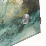 Close-up of abstract strokes wall art design in vibrant colors on acrylic glass, showcasing fluid shapes and textures ideal for modern home decor.