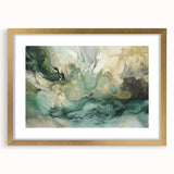Abstract wall art featuring vibrant strokes in shades of gold, blue, and pink, elegantly framed with a matte finish, enhancing modern decor aesthetics.