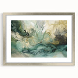 Abstract wall art featuring vibrant blue and gold strokes in a sleek silver frame with matting, ideal for modern decor and gallery-style displays.