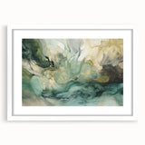 Abstract strokes wall art featuring a white frame and mat, showcasing vibrant colors and dynamic patterns, perfect for modern interior decor.