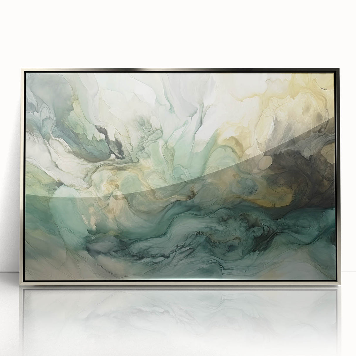 Framed abstract strokes wall art in silver acrylic, showcasing a modern design with fluid lines and vibrant colors, perfect for contemporary home decor.