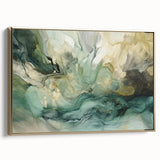 Framed abstract wall art featuring dynamic gold strokes on a textured canvas, showcasing a modern design ideal for contemporary home decor.