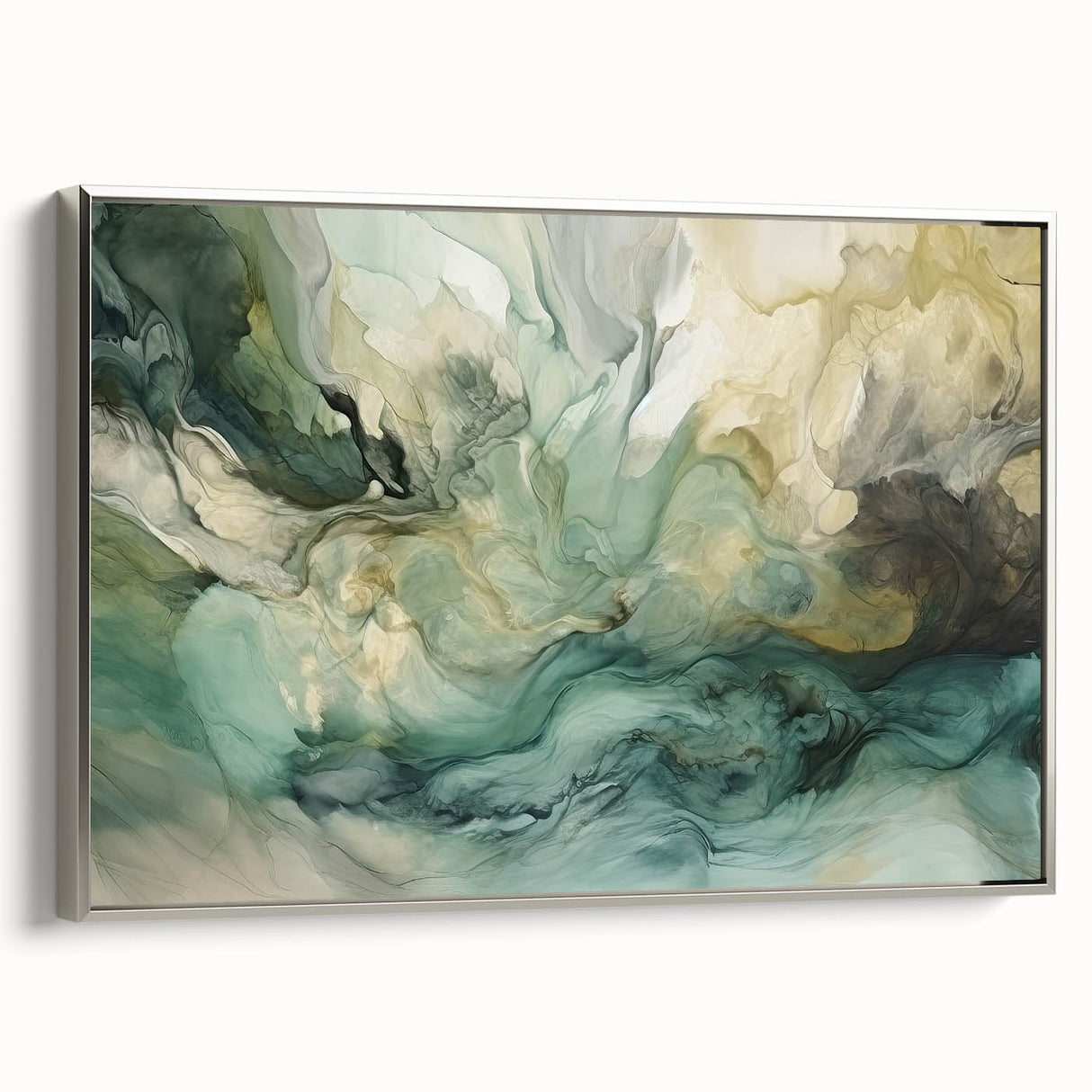 Framed abstract strokes wall art with silver accents, showcasing dynamic brushwork and a modern aesthetic perfect for contemporary home decor.