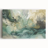 Abstract wall art featuring colorful strokes in vibrant hues of blue, orange, and yellow on a stretched canvas, ideal for modern home decor.