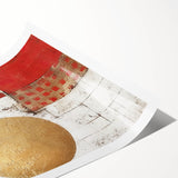 Abstract wall art print showcasing vibrant, colorful strokes in varying shades of blue, orange, and yellow, rolled for easy display and transport. Ideal for modern home decor.