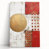 Abstract wall art featuring vibrant strokes in shades of blue, yellow, and pink on stretched canvas, leaning against a neutral wall, perfect for modern decor.