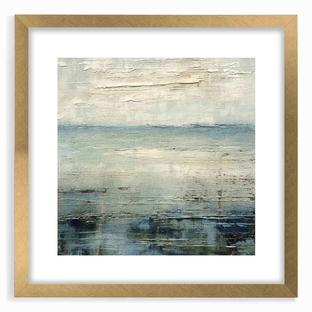Abstract wall art featuring bold strokes in vibrant colors, framed with a gold mat, creating an elegant accent for modern home decor. Ideal for enhancing living spaces.