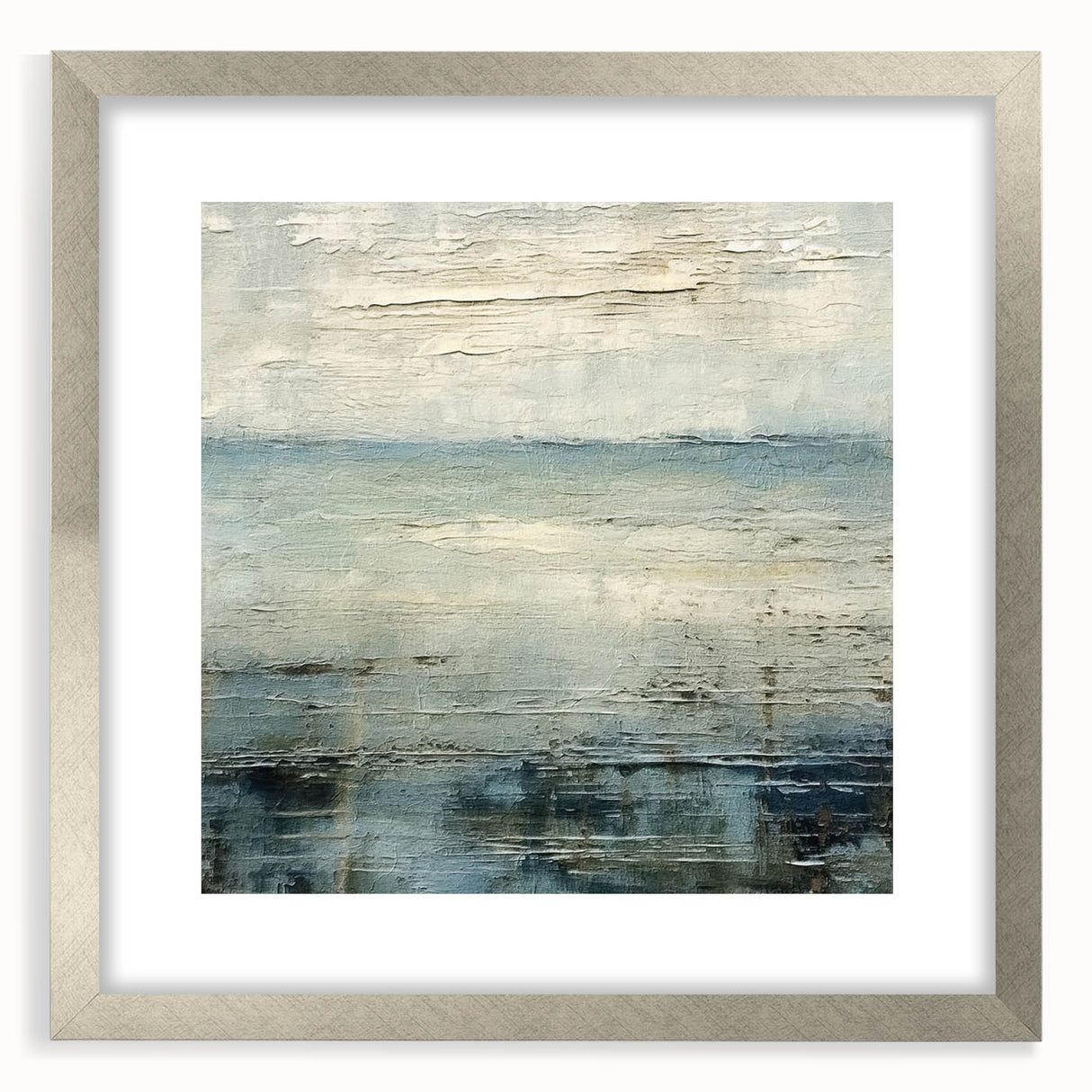 Abstract strokes wall art framed in silver with a mat, showcasing vibrant colors and dynamic shapes, perfect for modern home decor or office spaces.