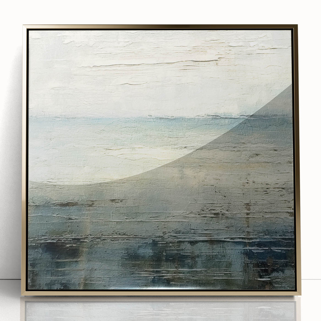 Framed acrylic wall art showcasing abstract strokes in gold and white, set against a modern backdrop, perfect for elevating contemporary decor.