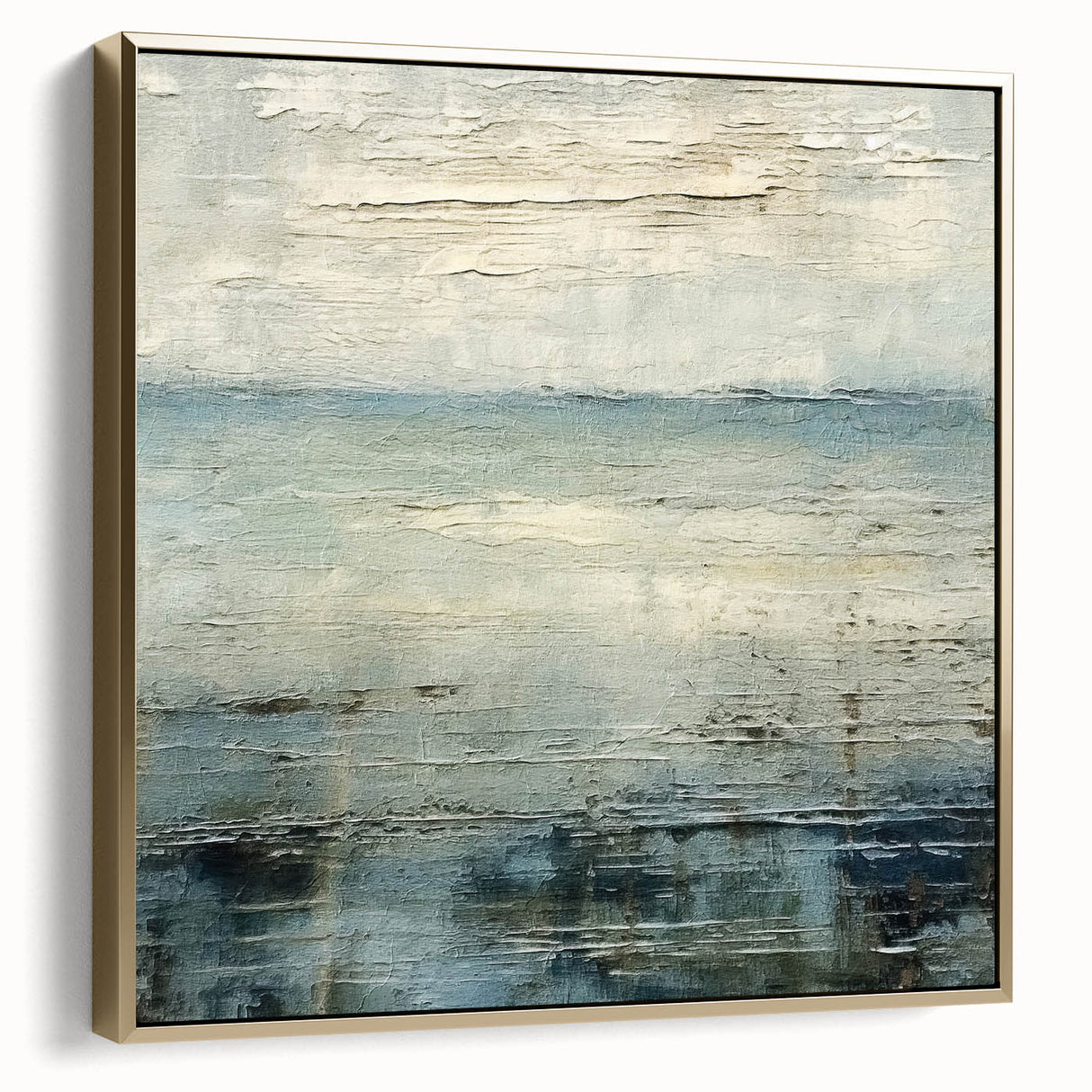 Framed abstract wall art canvas featuring elegant silver and gold strokes on a neutral background, perfect for modern home decor. Ideal for living rooms or offices.