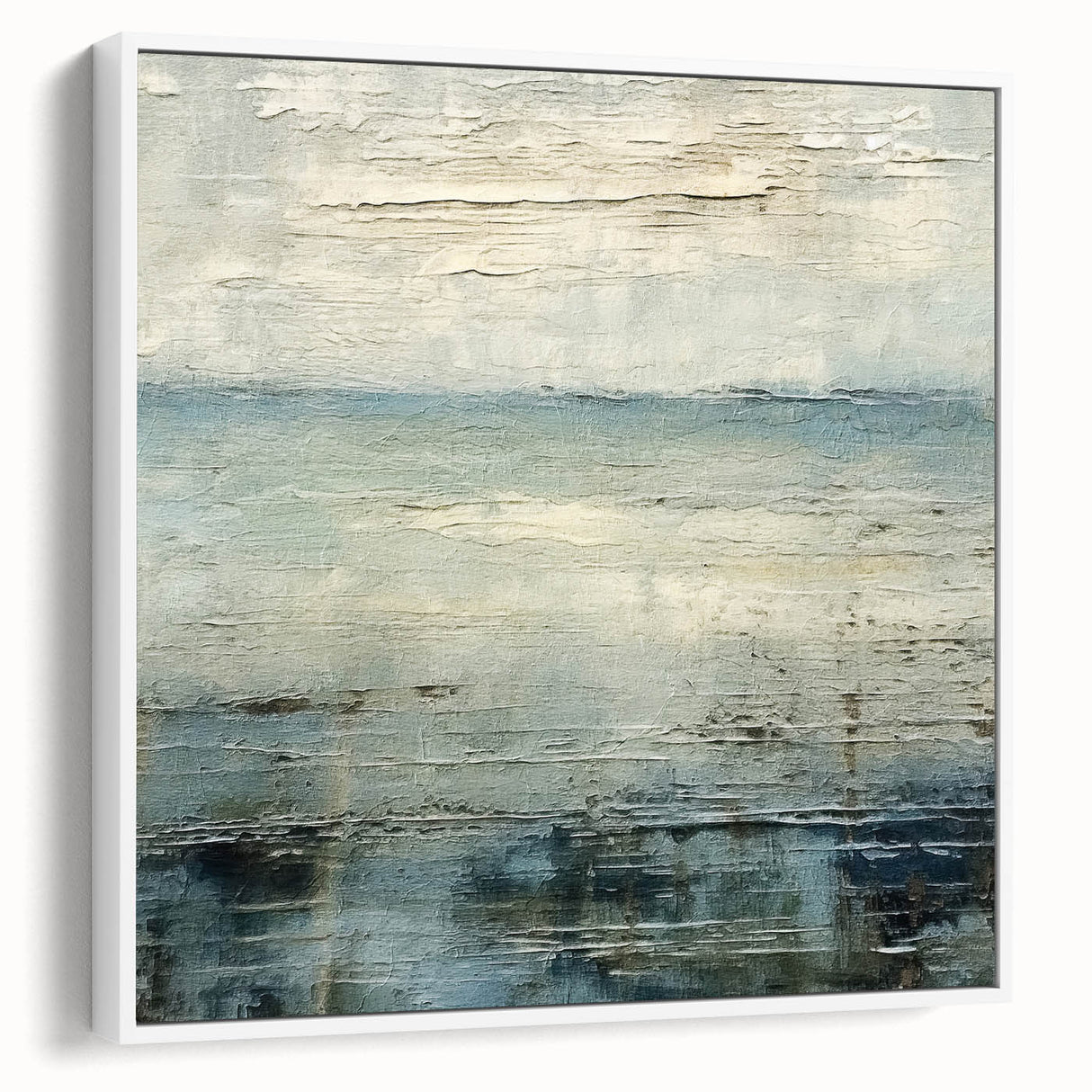Framed canvas wall art showcasing abstract strokes in shades of white and gray, designed to enhance modern interiors with a stylish and contemporary aesthetic.