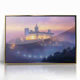 Framed acrylic artwork showcasing a stunning landscape with a majestic castle, highlighted by a gold frame, perfect for elegant home decor.