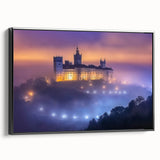 Framed canvas artwork depicting a vibrant landscape with a majestic castle, featuring a black frame, ideal for enhancing home decor and artistic ambiance.