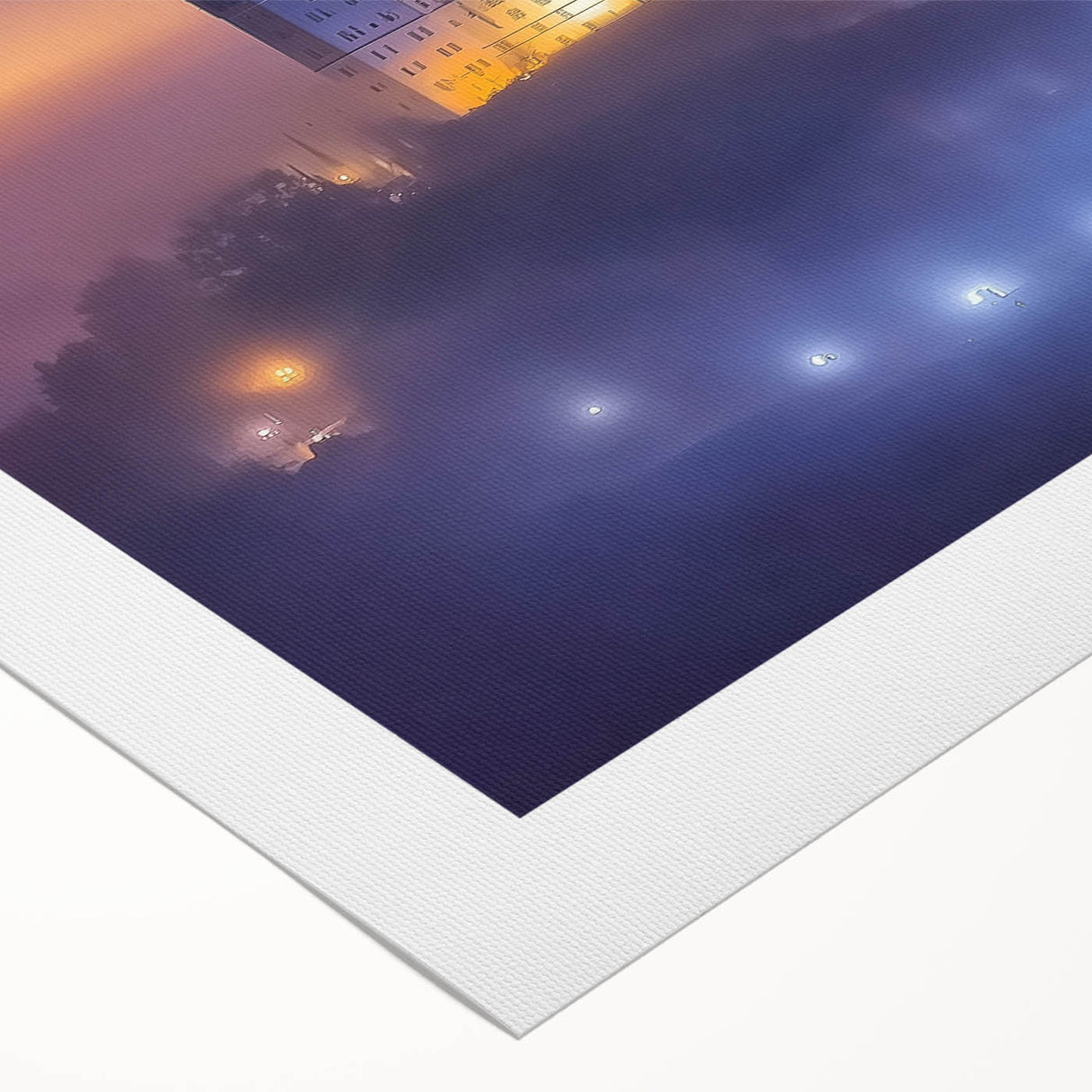 Rolled canvas showcasing a stunning landscape with a majestic castle, featuring vibrant colors and intricate details, securely packaged in a protective cardboard tube.