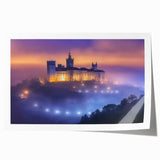 Rolling landscape print showcasing a majestic castle surrounded by lush greenery, designed for home decor, elegantly packaged in a protective tube.