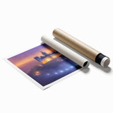 Rolled print showcasing a vibrant landscape of a medieval castle nestled in lush greenery, expertly designed for home decor, packaged securely in a protective tube.
