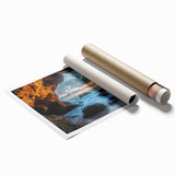 Rolled print showcasing a stunning landscape scene with intricate cave formations and vibrant colors, elegantly packaged in a protective tube for safe delivery. Ideal for enhancing home decor with a touch of natural beauty.